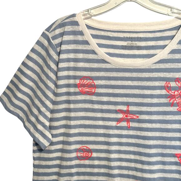 Talbots Shells & Lobster Tee Womens XL Blue Striped Nautical Knit Top - Picture 3 of 9